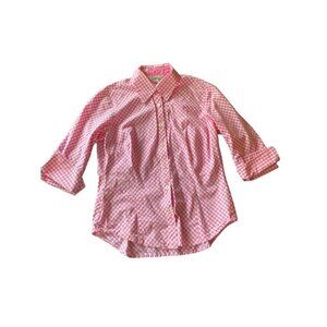 Lilly Pulitzer Pink Checked Gingham 3/4 Sleeve Camp Shirt Size 4